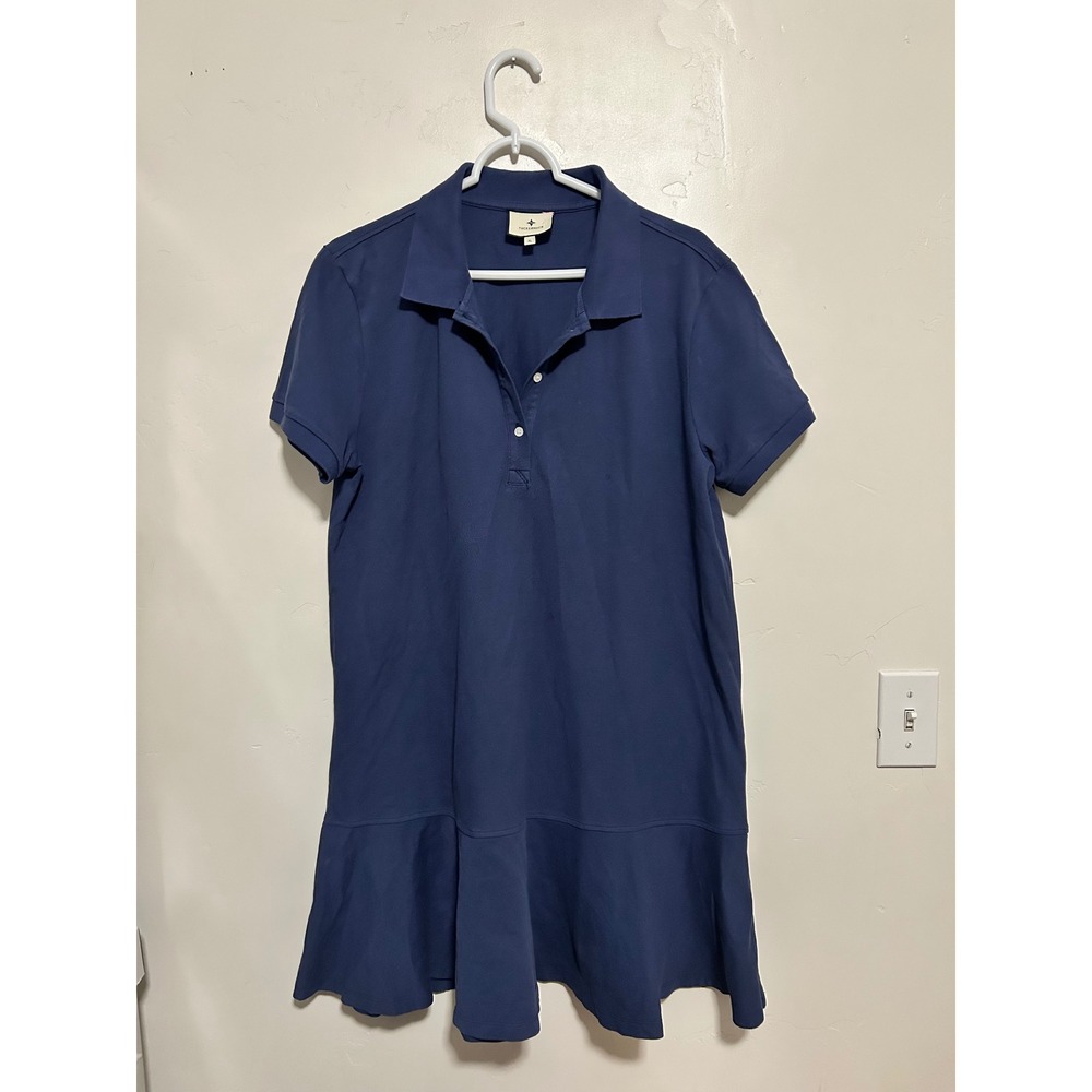 Tuckernuck Navy Pique May Polo Dress XL Blue Short Sleeve Ruffle Mini Preppy